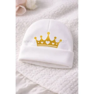 Personalized baby beanie with gold crown custom printed gift